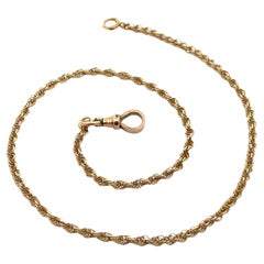 Vintage Solid Yellow Gold 16" Rope Link Pocket Watch Chain Necklace