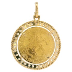 Vintage Solid Yellow Gold 1899 Five Dollar Coin 0.60ctw Diamond Frame Pendant