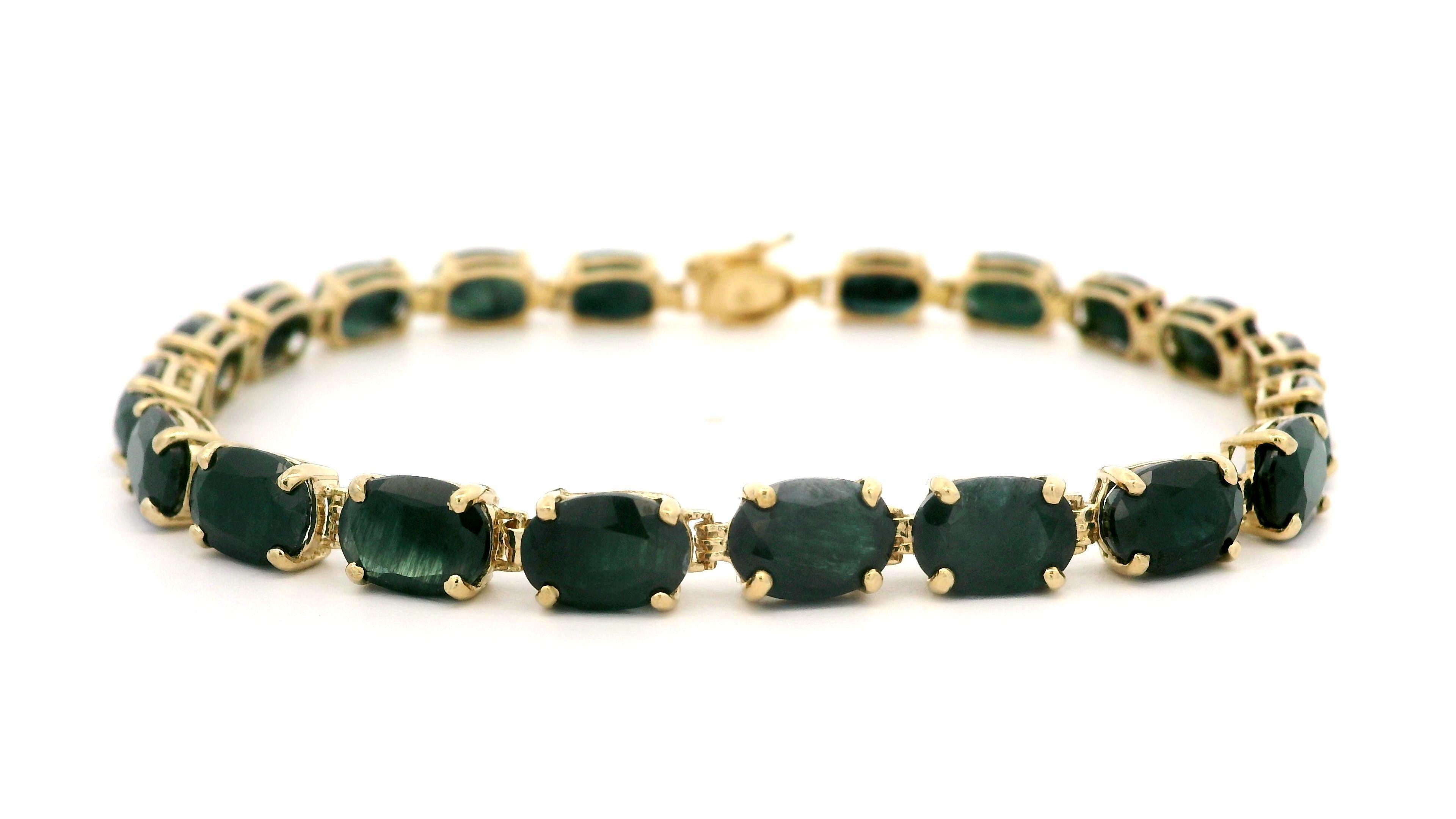 Pulsera de eslabones vintage de oro amarillo macizo con zafiro ovalado de 20 ctw Corte brillante en venta