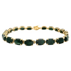 Vintage Solid Yellow Gold 20ctw Oval Sapphire Line Tennis Link Bracelet