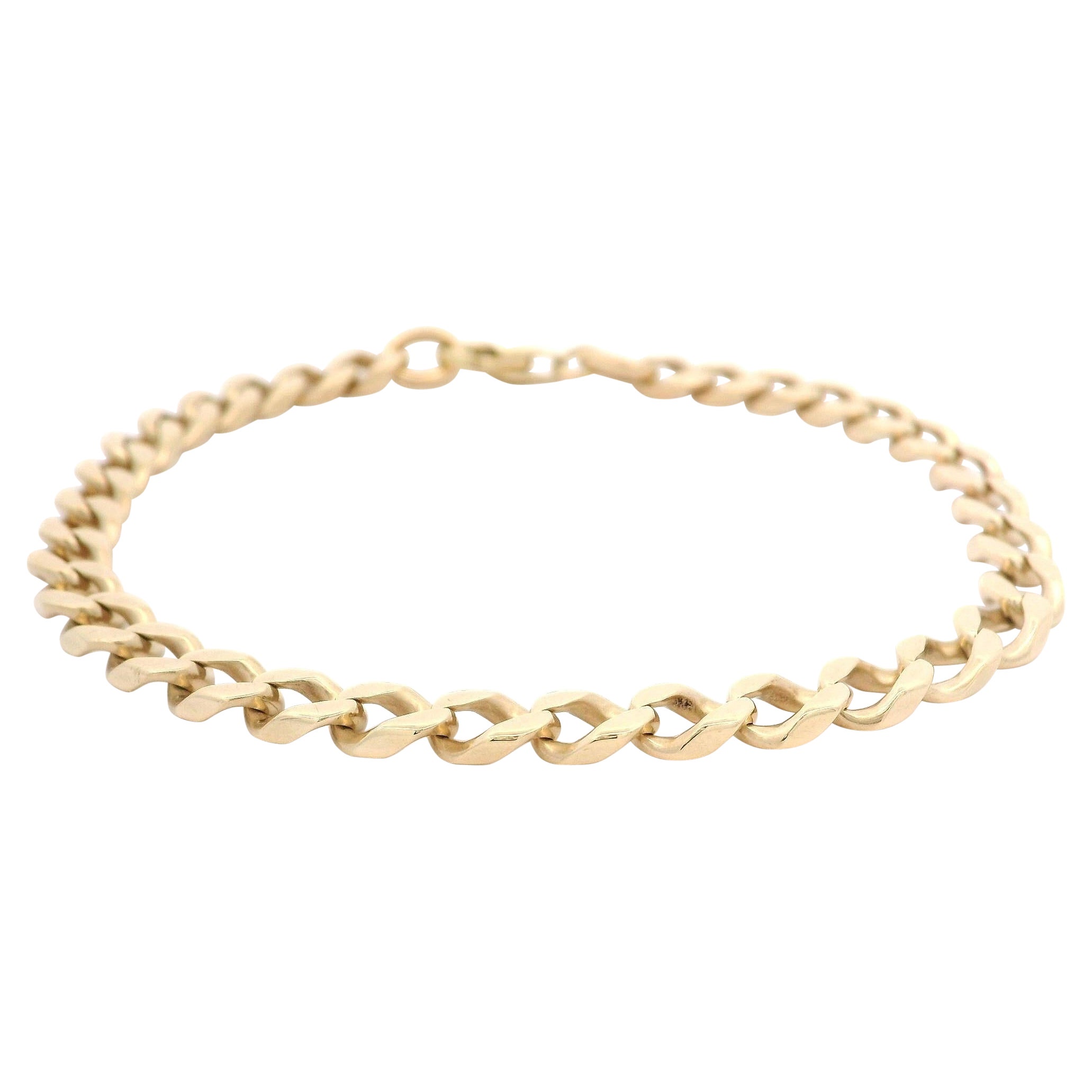 Vintage Solid Yellow Gold 5.2mm Cuban Curb Link Chain Bracelet w/ Lobster Claw For Sale