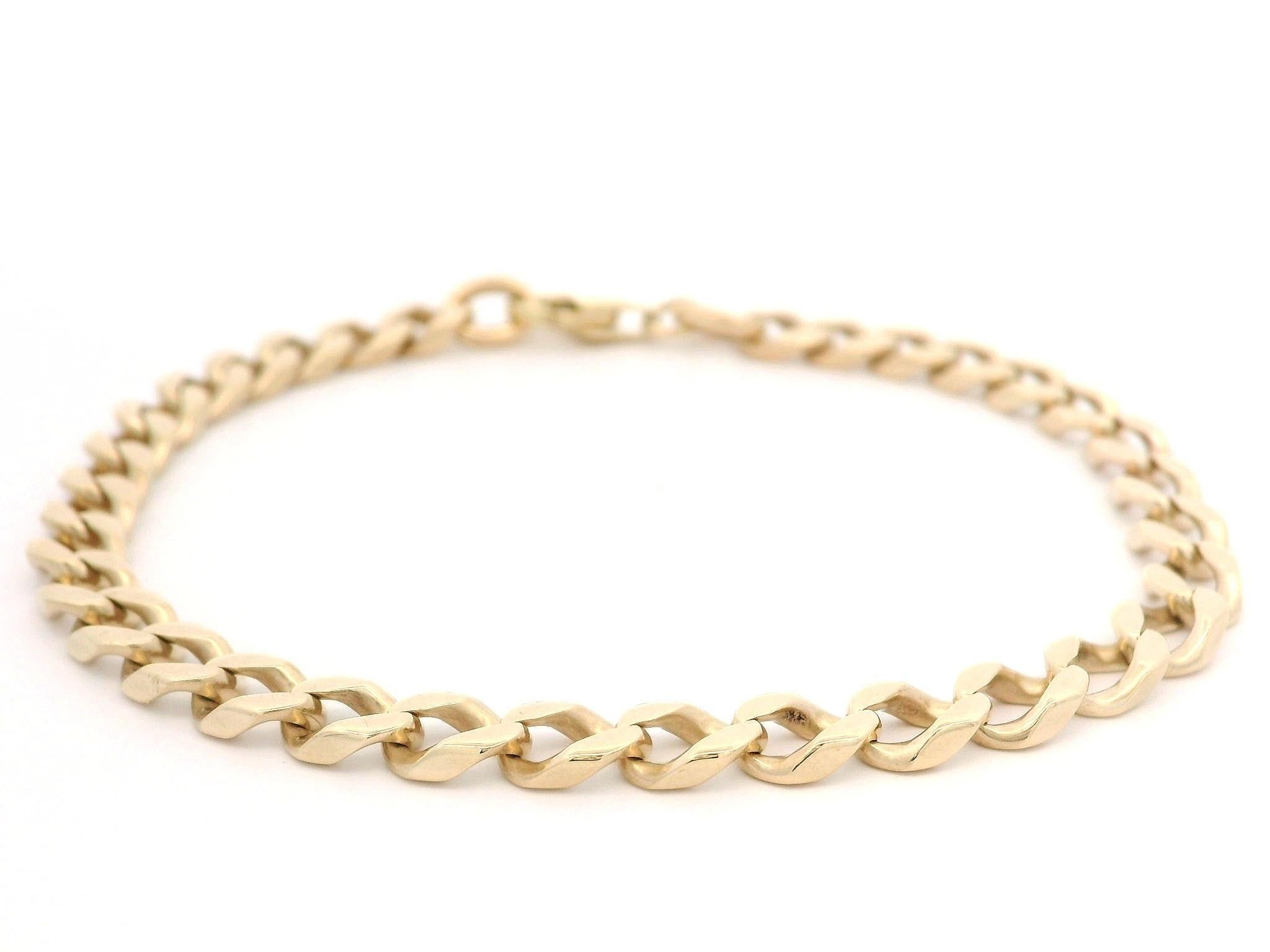 Vintage Solid Yellow Gold 5.2mm Cuban Curb Link Chain Bracelet w/ Lobster Claw