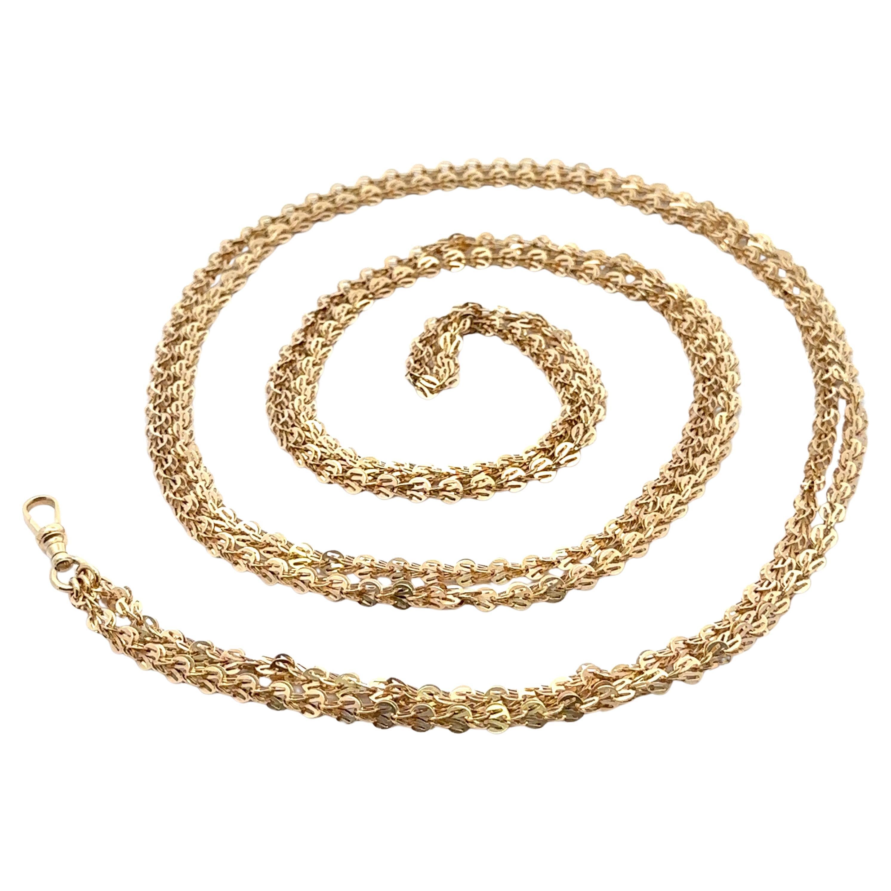 Vintage Solid Yellow Gold 67" Long Wrap Unique Link Chain w/ Dod Clip For Sale
