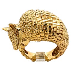 Vintage Solid Yellow Gold Detailed Textured Armadillo Wrap Ring Size 7