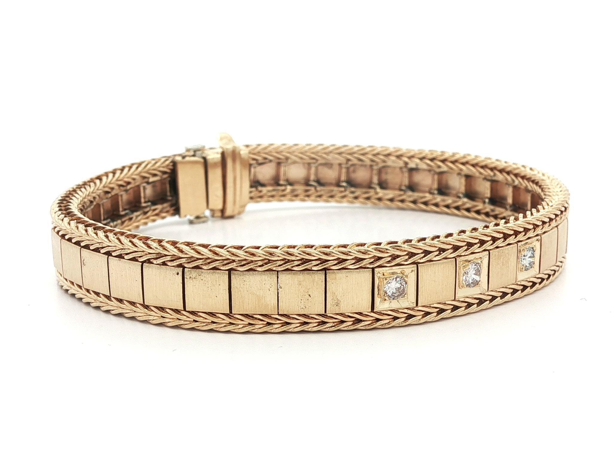 Vintage Solid Yellow Gold Diamond Articulating Links Wheat Chain Bracelet de chaîne de blé à maillons articulés Excellent état - En vente à Montclair, NJ