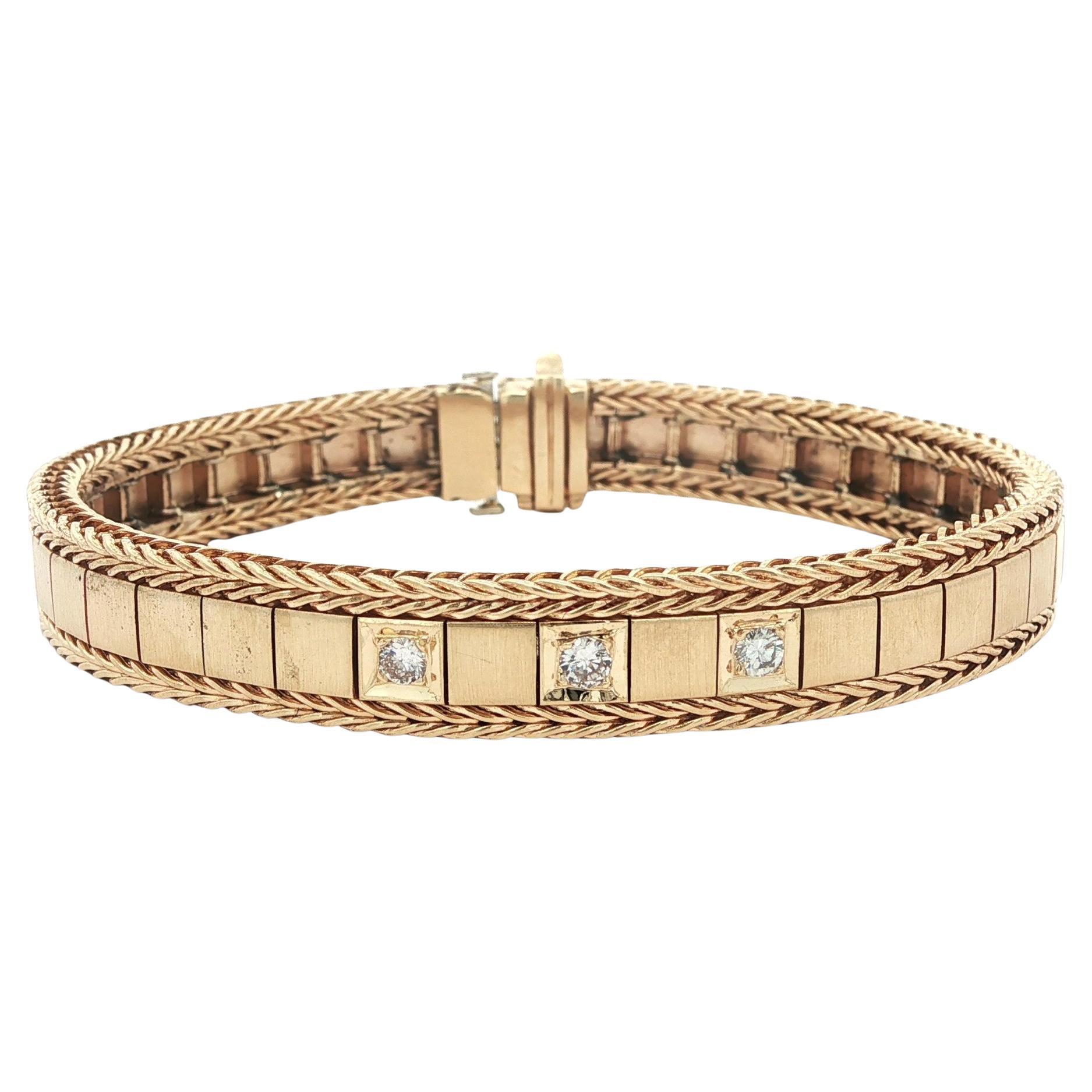 Vintage Solid Yellow Gold Diamond Articulating Links Wheat Chain Bracelet de chaîne de blé à maillons articulés en vente