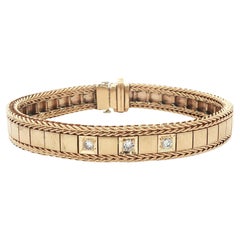 Vintage Solid Yellow Gold Diamond Articulating Links Wheat Chain Bracelet