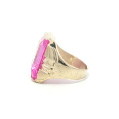 Vintage Solid Yellow Gold Large Pink Stone Elegant Statement Men's Ring