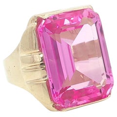 Vintage Solid Yellow Gold Large Pink Stone Elegant Statement Men's Ring