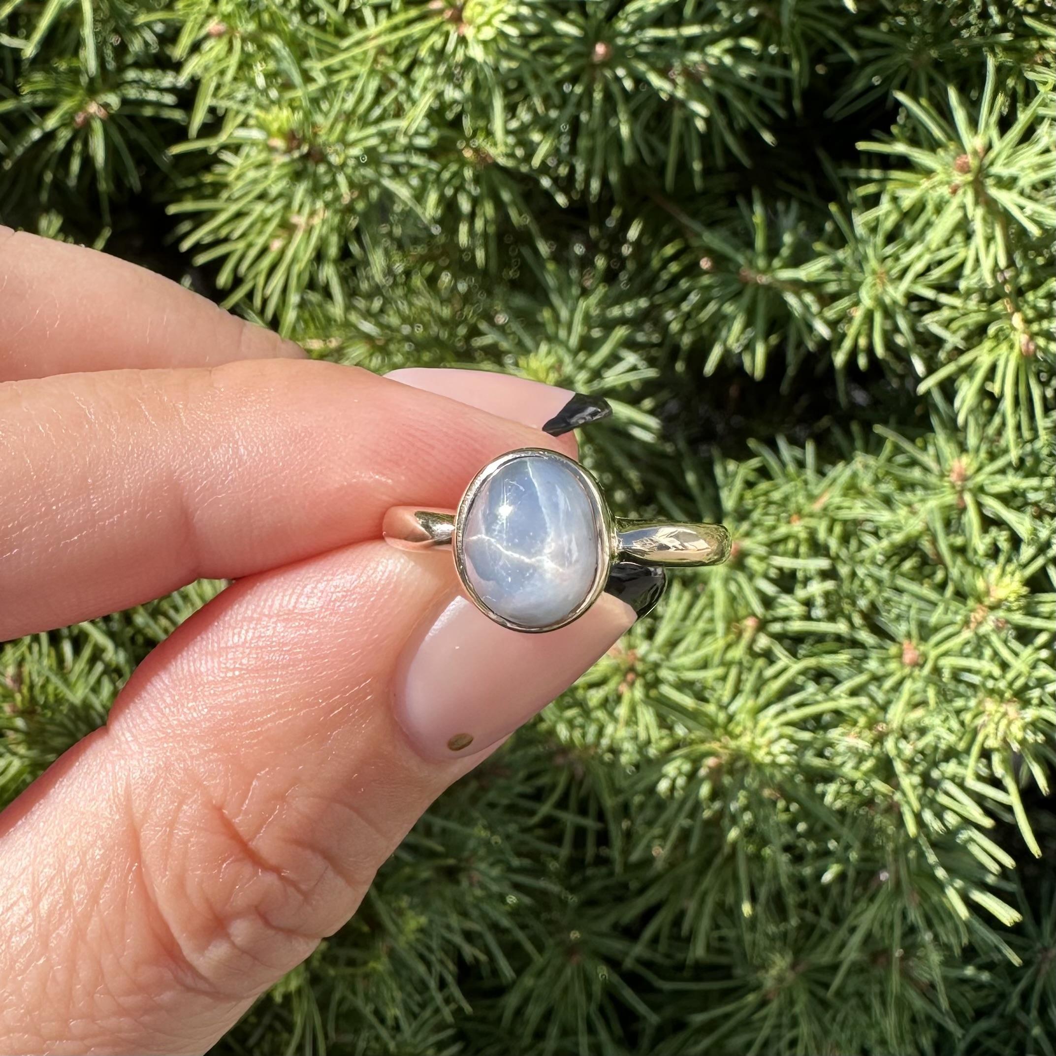 Vintage Solid Gelbgold keine Hitze grau Lünette Stern Saphir Solitär Ring im Angebot 8