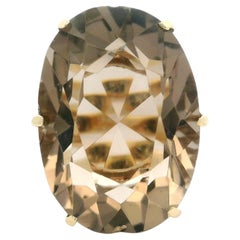 Offener Vintage-Korbring aus massivem Gelbgold, ovaler Rauchquarz, großer Kreis