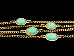 Vintage Solid Yellow Gold Oval Turquoise Station Long Wrap Adjustable Necklace