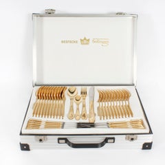 Vintage Solingen 69 Piece Gold Plated Canteen Cutlery Fitted Case 20th Century