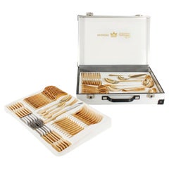 Vintage Solingen 69 Piece Gold Plated Canteen Cutlery Fitted Case 20th Century