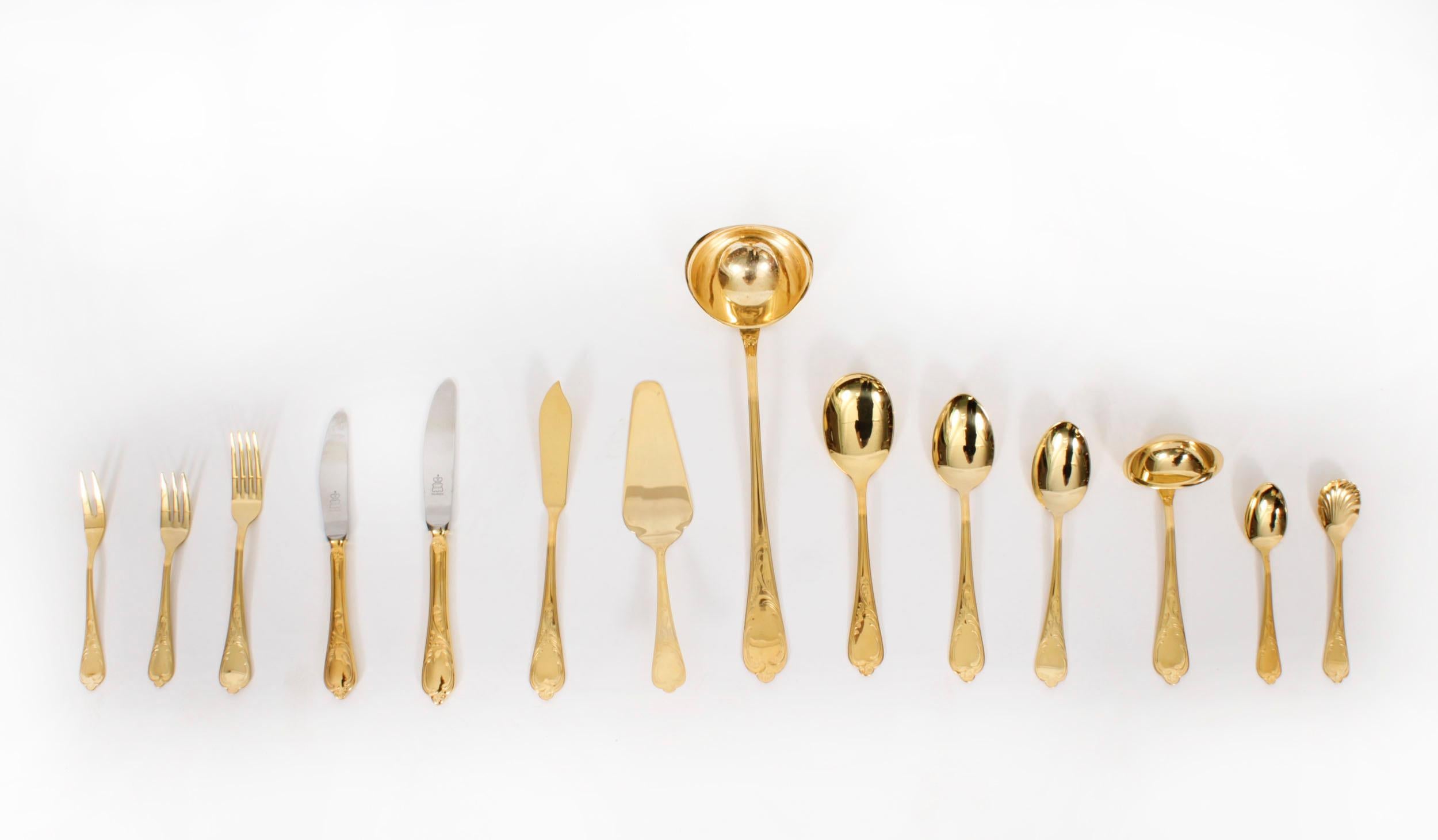 Vintage Solingen German 123 Piece Gold Plated Canteen Cutlery Late 20th Century  For Sale 1