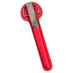Vintage Solingen German Desk Scissors & Letter Opener Set with Red Leather Case