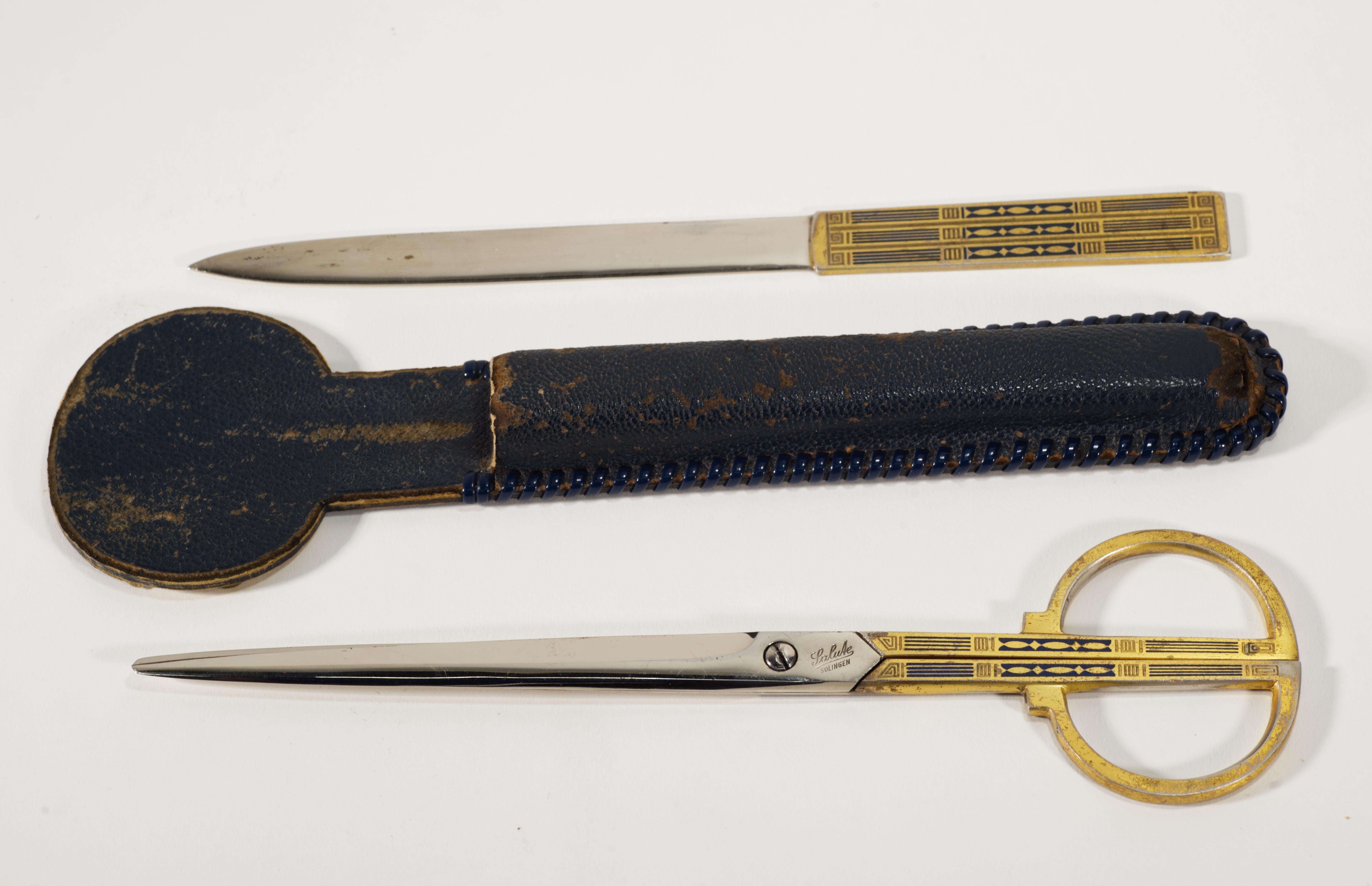 Vintage Solingen German Scissors and Letter Opener, Arts and Crafts Decor In Fair Condition For Sale In Clifton Springs, NY