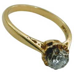 Vintage Solitaire Antique Ring 1900s Diamond Yellow Gold 18 Karat and Platinum