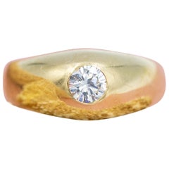 Vintage solitaire bombé ring 18k solid yellow gold 0.35 carat natural diamond