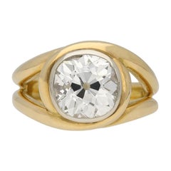 Anillo vintage solitario de diamantes en forma de cojín de mina antigua, francés, circa 1950