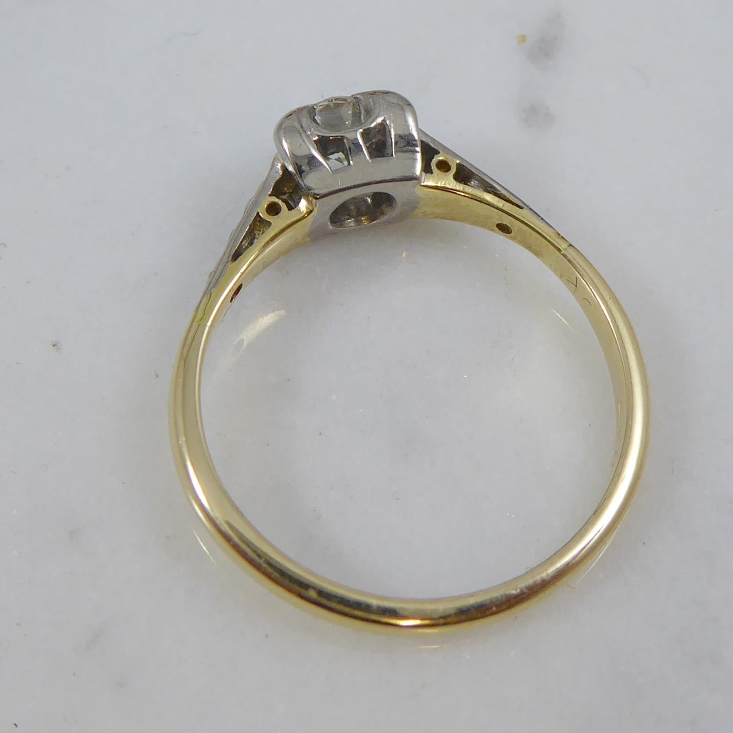 Art Deco Vintage Solitaire Diamond Ring, Four Claw Set, Diamond Set Shoulders
