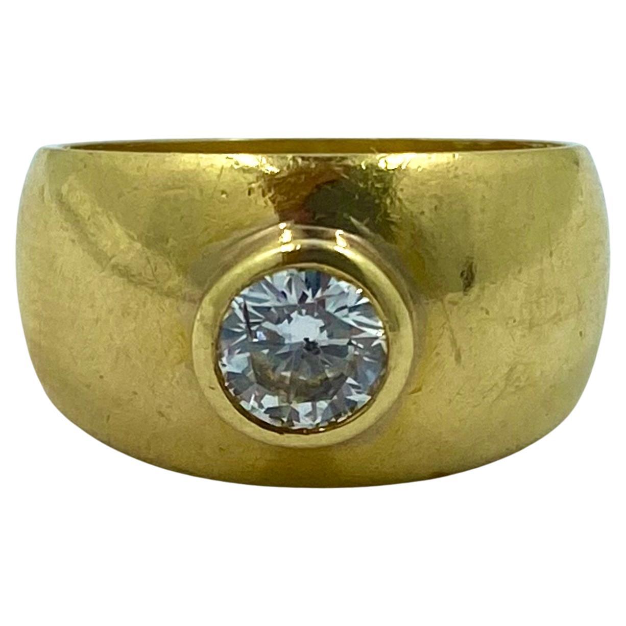 Round Cut Vintage Solitaire Ring 18k Gold Diamond Band For Sale
