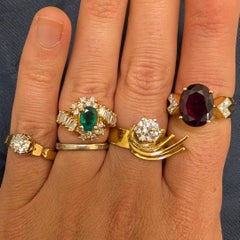Vintage Solitaire Two-Color Gold and Diamond Wave Engagement Statement Ring