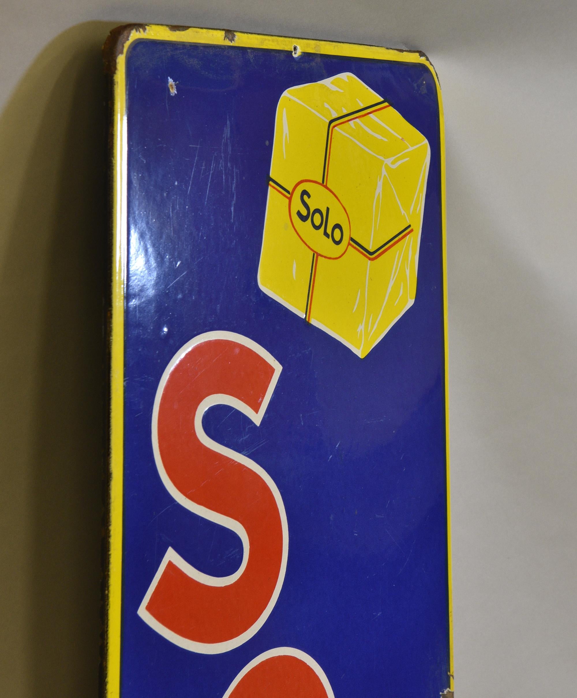 Vintage Solo Margarine Enamel Mid-Century Sign For Sale 1