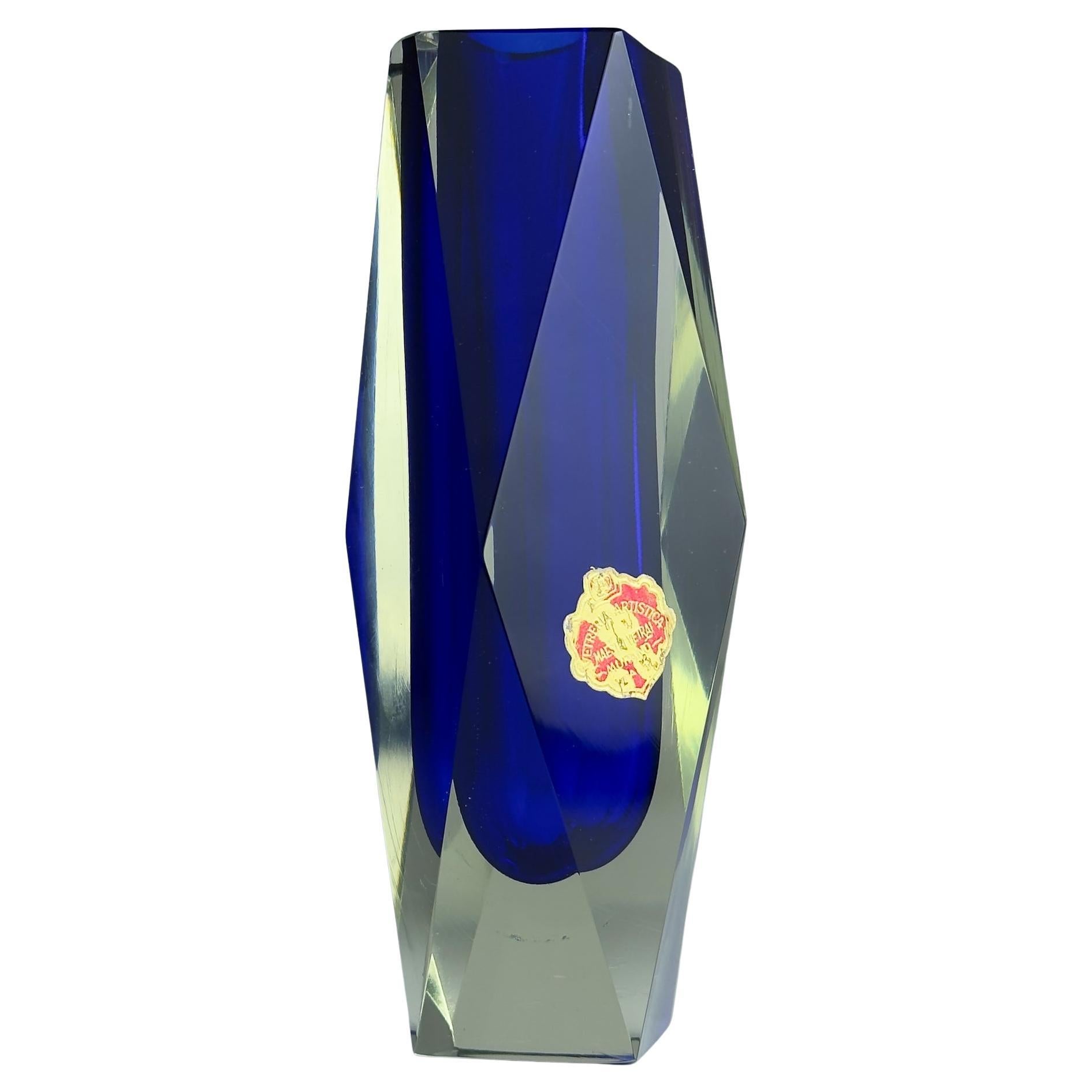 Vintage sommerso blue Murano vase, Italy 1970s