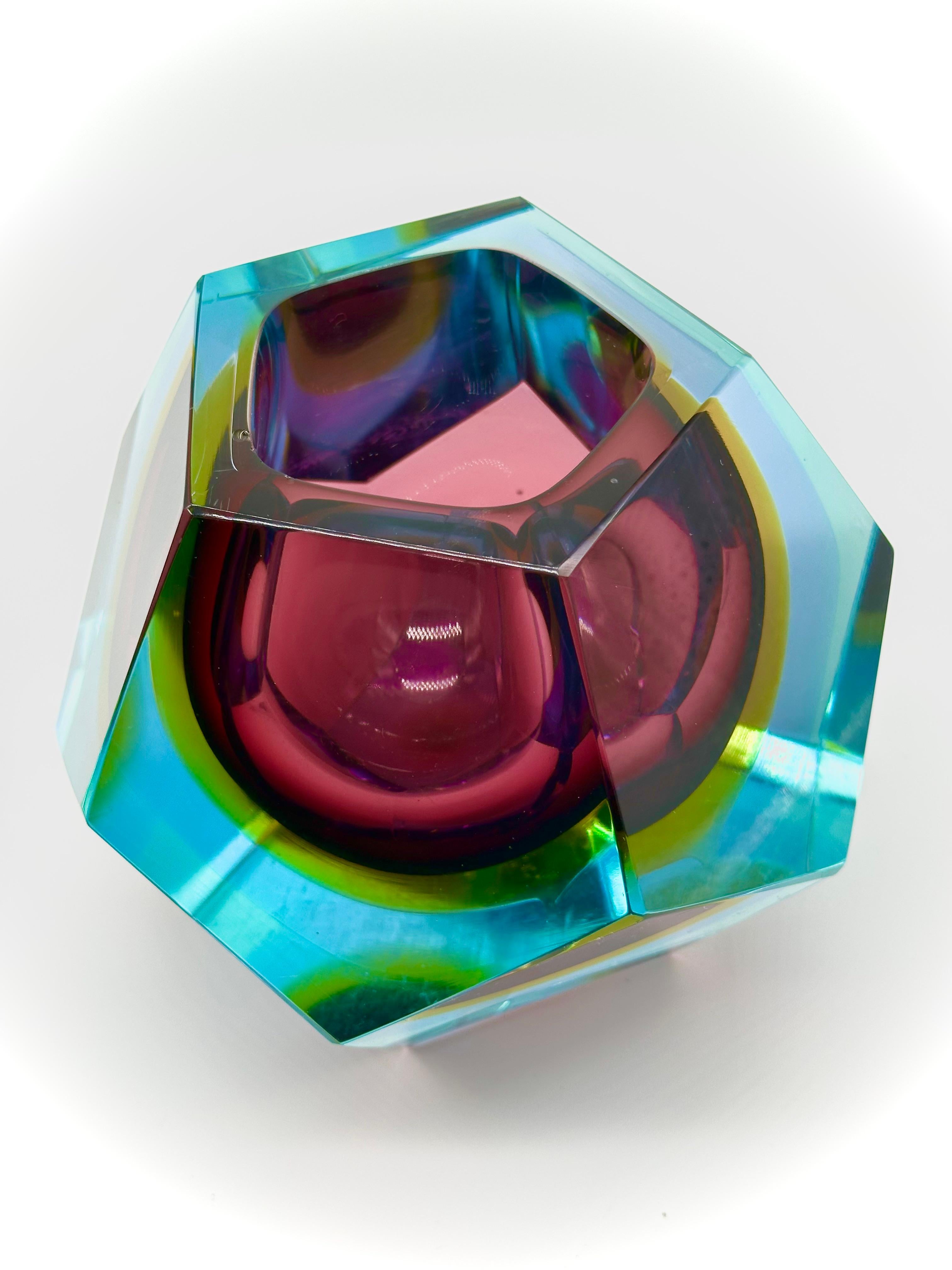 Enorme Murano Sommerso / forma de diamante, púrpura azul y amarillo , Flavio Poli 1970's 3