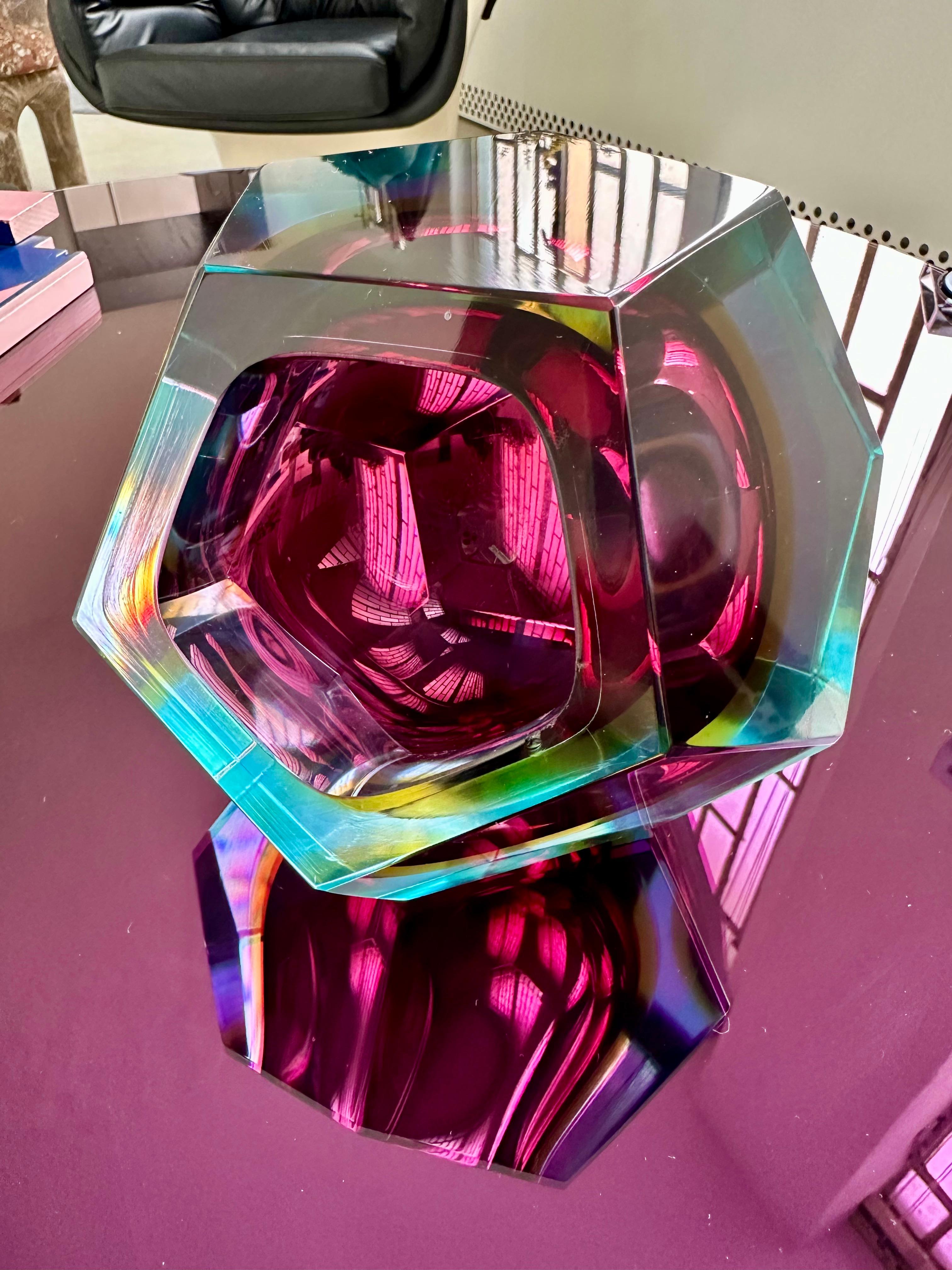 Enorme Murano Sommerso / forma de diamante, púrpura azul y amarillo , Flavio Poli 1970's 4