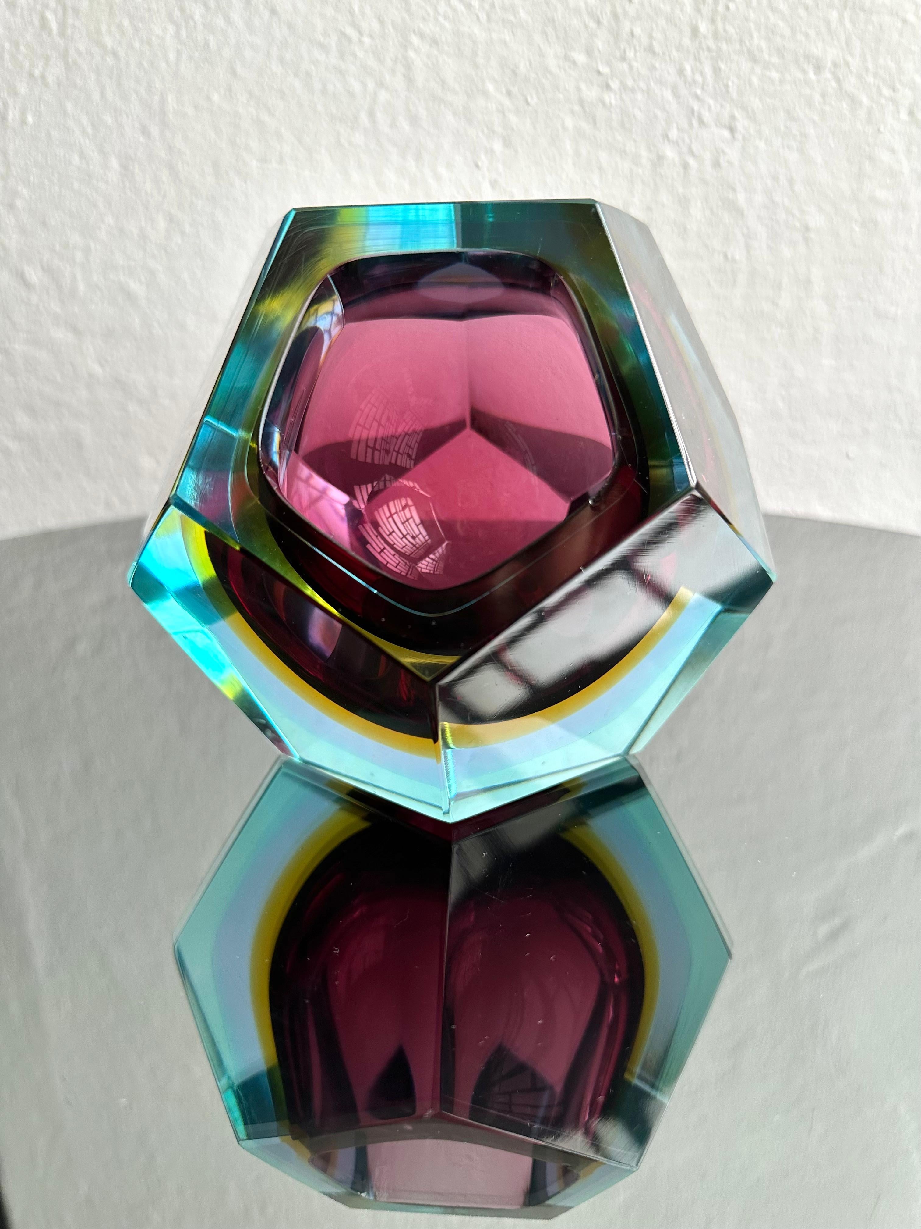 Enorme Murano Sommerso / forma de diamante, púrpura azul y amarillo , Flavio Poli 1970's 8