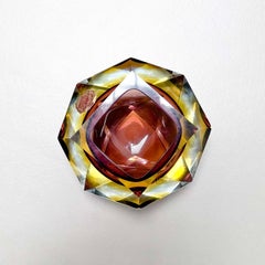 Vintage Sommerso Murano Bowl/Paperweight in Purple and Yellow Glass, Flavio Poli