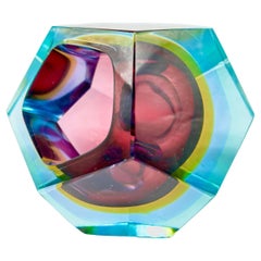 Riesiger Murano Sommerso / Diamantform, lila, blau und gelb, Flavio Poli 1970er Jahre