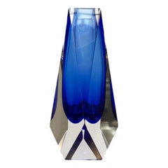Vintage Sommerso Murano Glass Block Vase by Alessandro Mandruzzato, 1970s