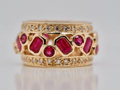Vintage Sonia B. Ruby and Diamond Yellow Gold Band