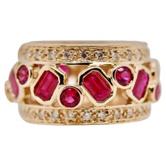 Vintage Sonia B. Ruby and Diamond Yellow Gold Band