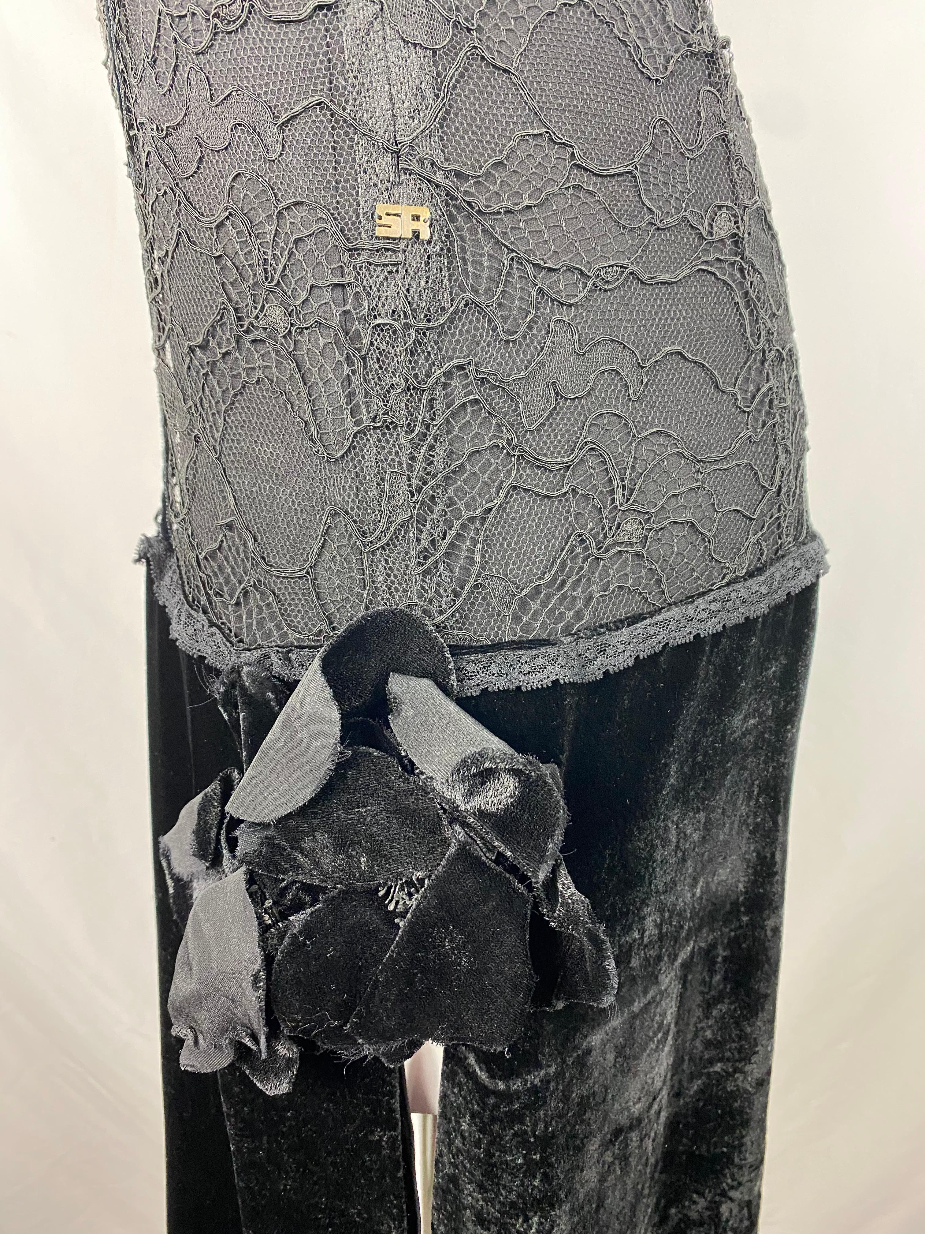 Vintage Sonia Rykiel Black Lace and Velvet Slip Dress with Jacket Set, Size 38 For Sale 3