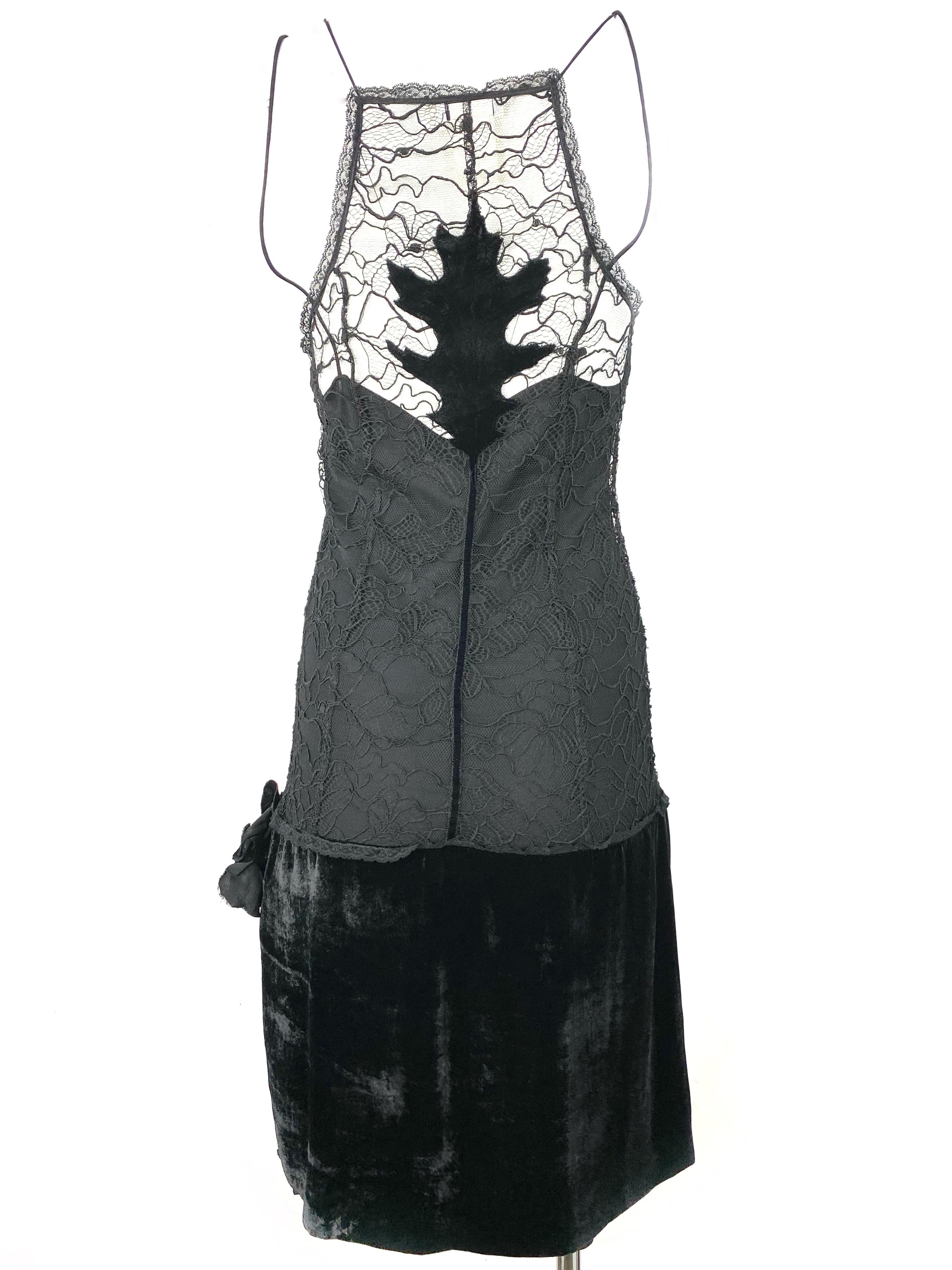 Vintage Sonia Rykiel Black Lace and Velvet Slip Dress with Jacket Set, Size 38 For Sale 4