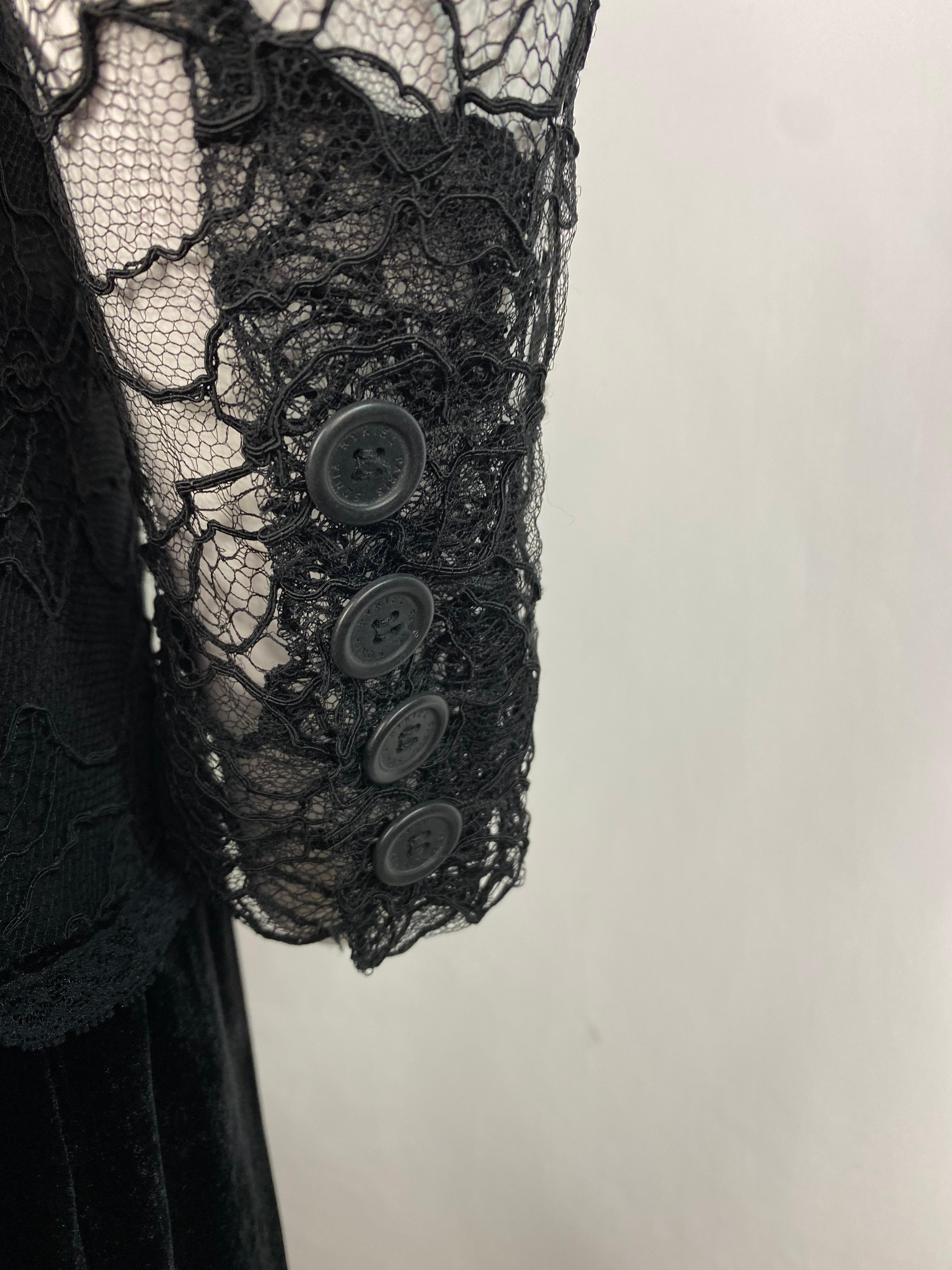 Vintage Sonia Rykiel Black Lace and Velvet Slip Dress with Jacket Set, Size 38 In Excellent Condition For Sale In Beverly Hills, CA