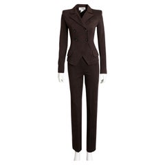 Vintage Sonia Rykiel Brown Wool Knit Pants Suit Double Breasted Jacket 1990s