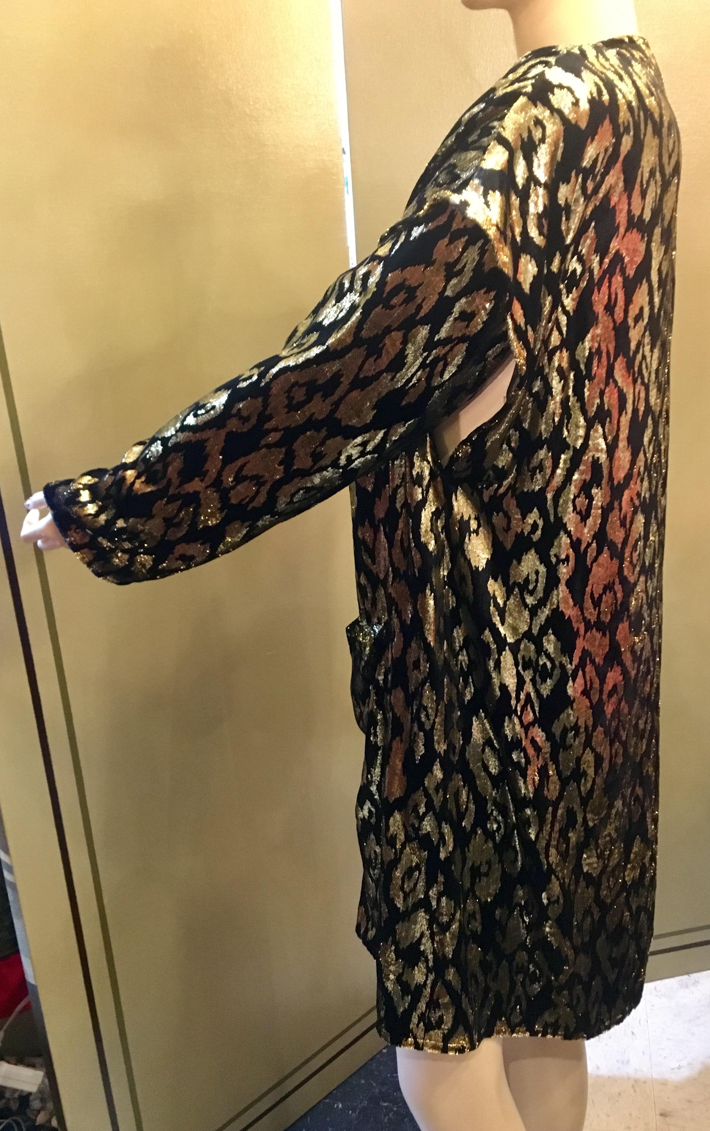 Black 1980's Sonia Rykiel France Evening Wear Lightweight Silk Velvet Lame Duster  For Sale