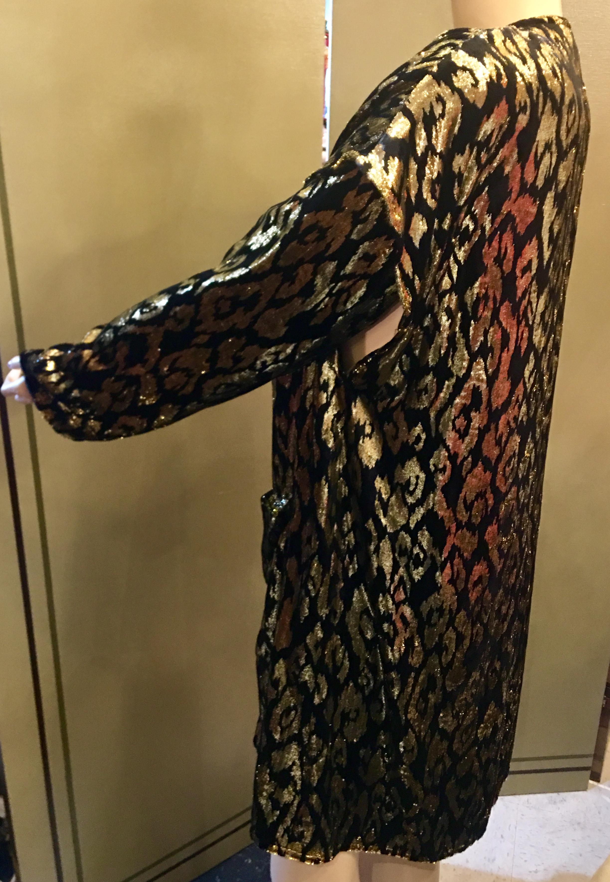 1980's Sonia Rykiel France Evening Wear Lightweight Silk Velvet Lame Duster  In Excellent Condition For Sale In Tustin, CA
