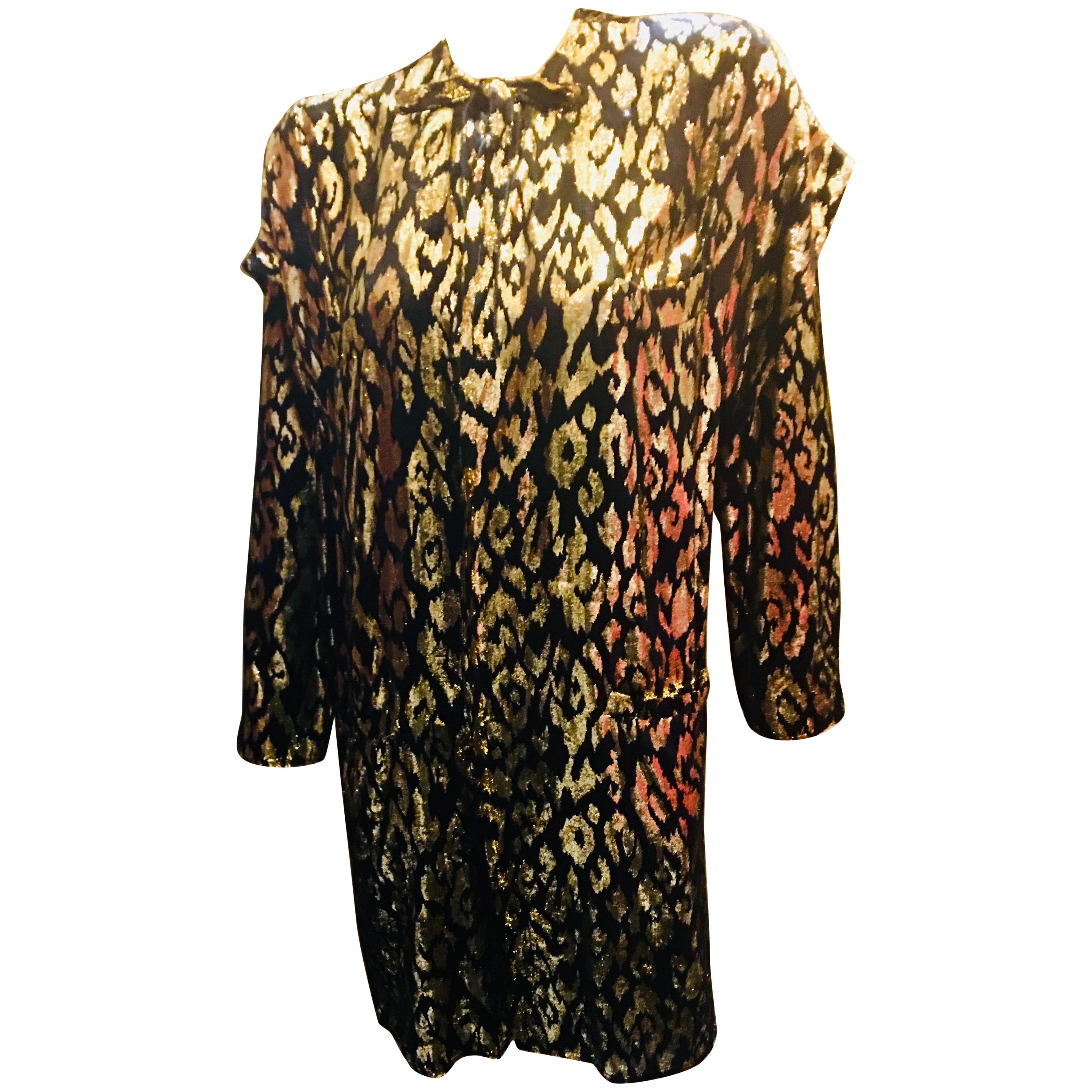 1980's Sonia Rykiel France Evening Wear Lightweight Silk Velvet Lame Duster  For Sale