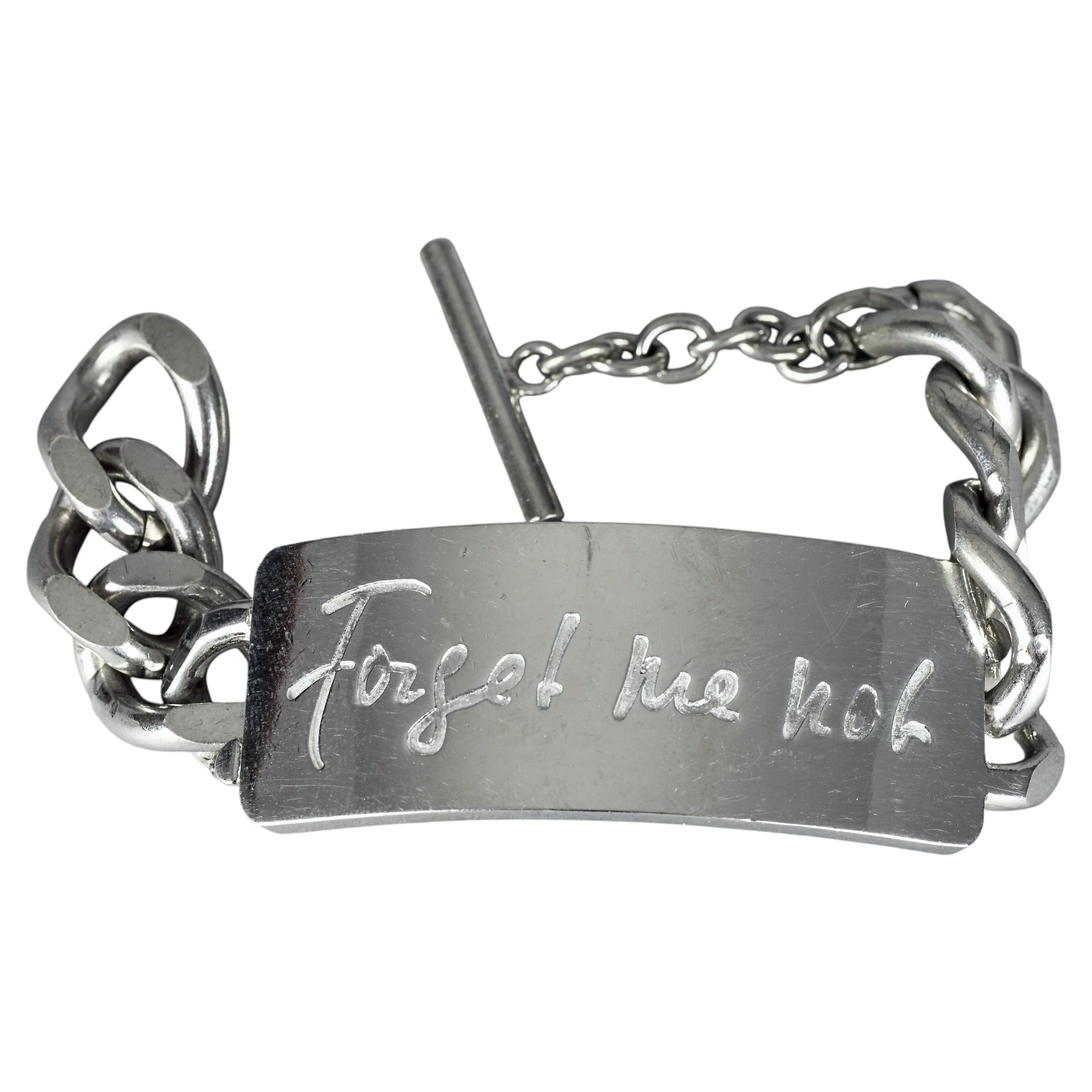 Vintage SONIA RYKIEL "Forget Me Not" Silver ID Chain Bracelet For Sale
