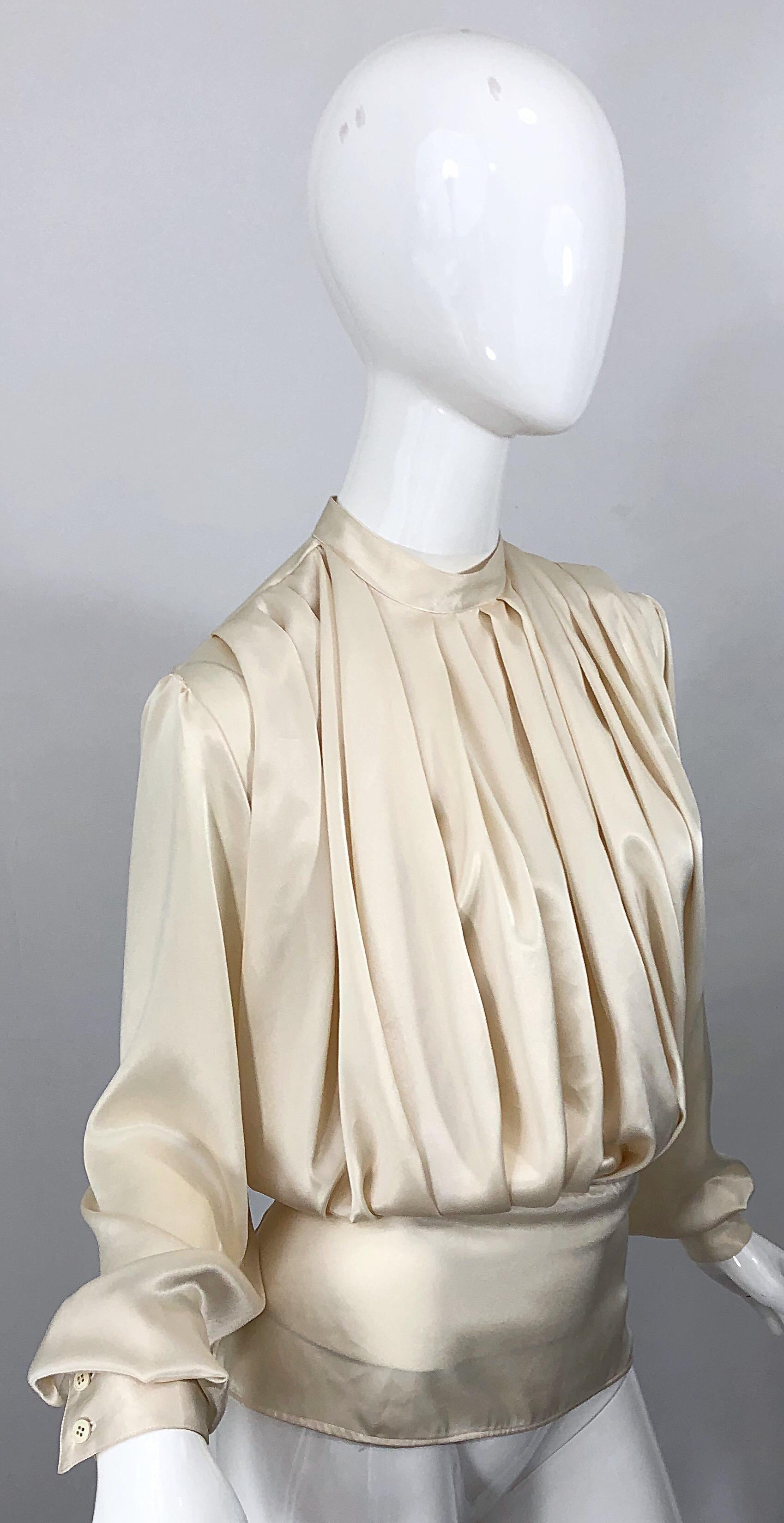 Vintage Sonia Rykiel Ivory Off White Size 40 / 8-10 Silk Pleated 90s Blouse Top 4