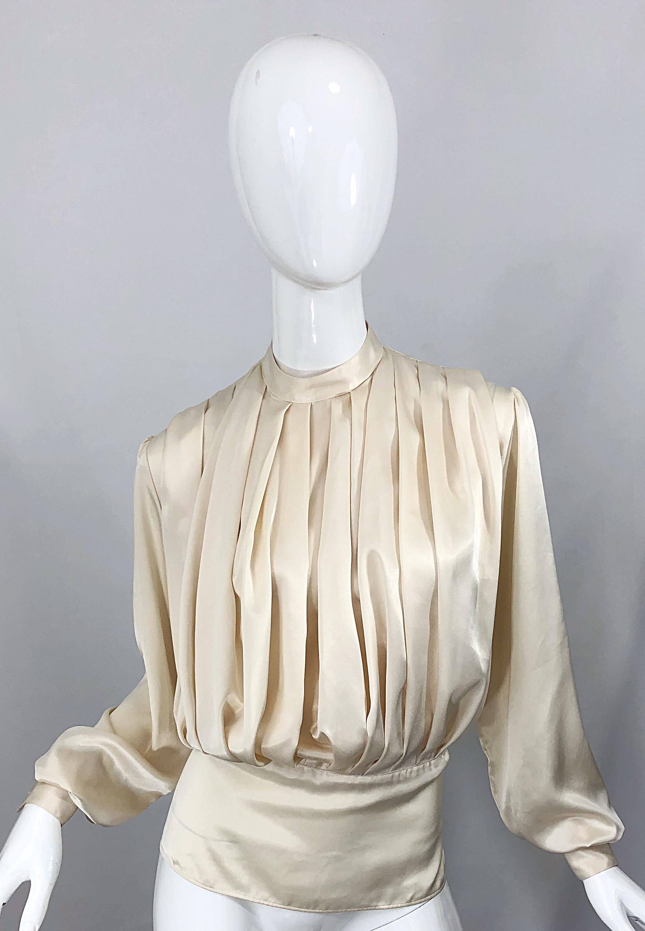 Vintage Sonia Rykiel Ivory Off White Size 40 / 8-10 Silk Pleated 90s Blouse Top 6