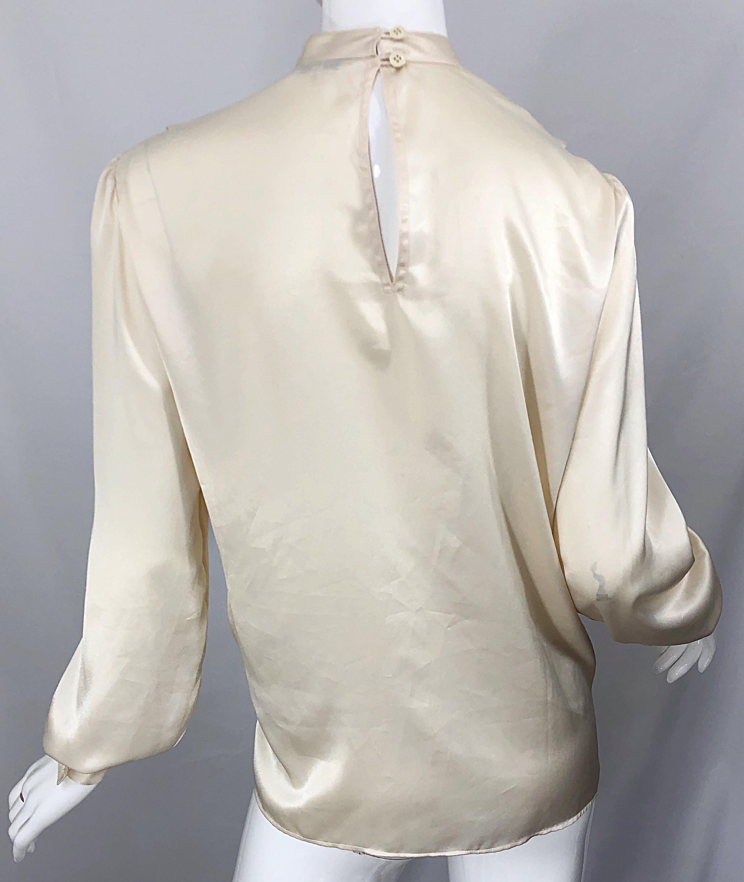 Women's Vintage Sonia Rykiel Ivory Off White Size 40 / 8-10 Silk Pleated 90s Blouse Top