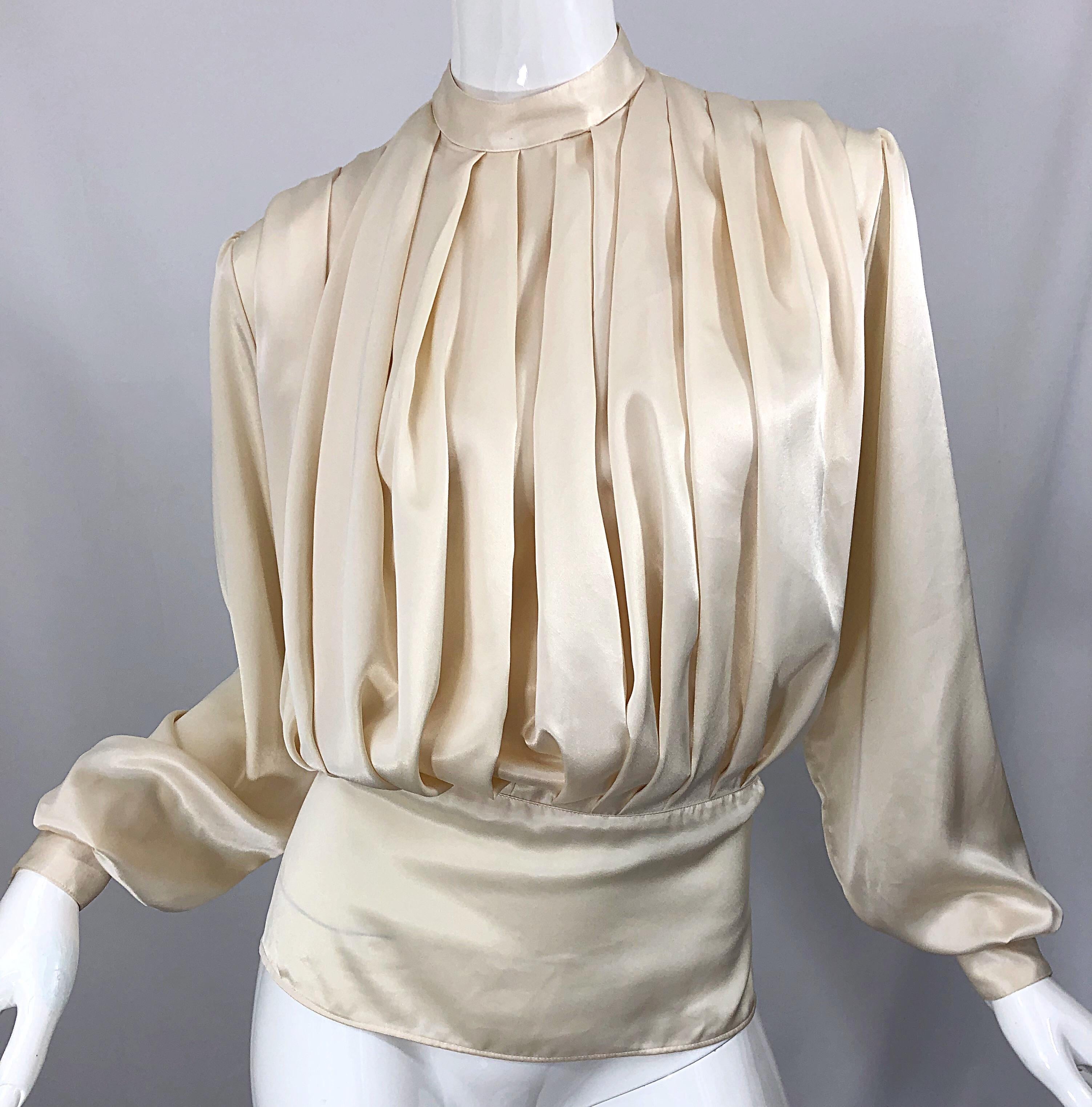 Vintage Sonia Rykiel Ivory Off White Size 40 / 8-10 Silk Pleated 90s Blouse Top 2