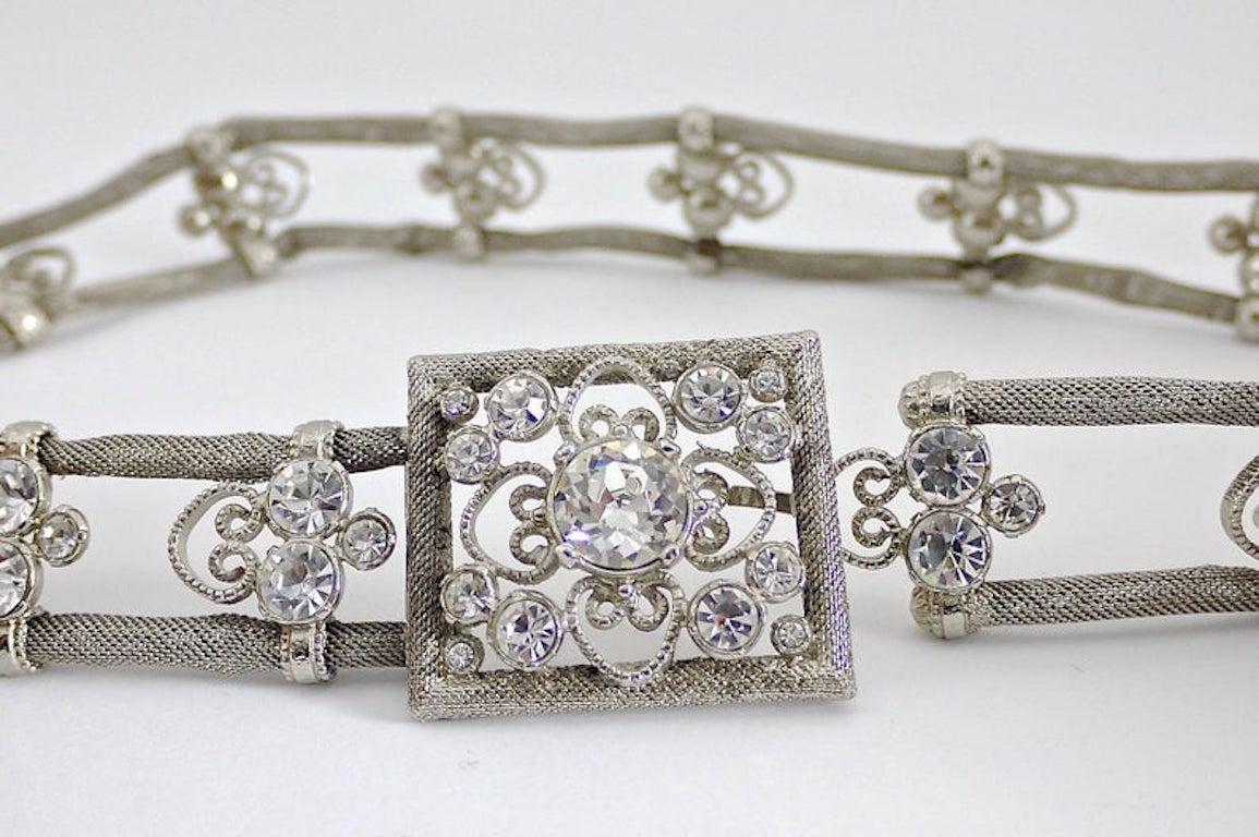 Gray Vintage SONIA RYKIEL Mesh Filigree Rhinestone Art Deco Belt For Sale